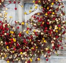 MIXED BERRY GARLAND W/LEAVES, 53IN, HW, BRIGHT RED, GREEN, Y