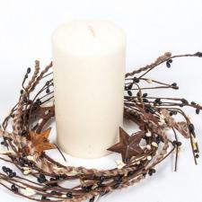 4.5 IN TWINE/RUST STAR/RICE BERRY CANDLE RING, HW, BLACK-CRE