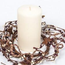 4.5 IN TWINE/RUST STAR/RICE BERRY CANDLE RING, HW, BURGUNDY,