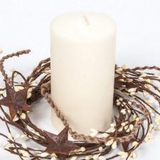 4.5 IN TWINE/RUST STAR/RICE BERRY CANDLE RING, HW, CREAM