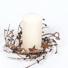3.5 IN TWINE/RUST STAR/RICE BERRY CANDLE RING, HW, BLACK, CR