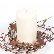 3.5 IN TWINE/RUST STAR/RICE BERRY CANDLE RING, HW, BURGUNDY,