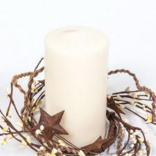 3.5 IN TWINE/RUST STAR/RICE BERRY CANDLE RING, HW, CREAM