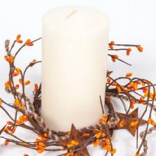 3.5 IN TWINE/RUST STAR/RICE BERRY CANDLE RING, HW, ORANGE