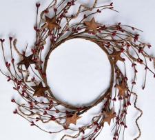 6.5 IN TWINE/RUST STAR/RICE BERRY CANDLE RING, HW,RED
