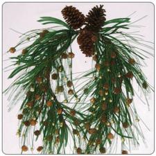 CHRISTMAS WREATH WITH HANGING PINECONES, CREAM BERRIES, AND 