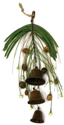 DROP GREENERY WITH THREE RUST BELLS, PINECONES, AND CREAM BE