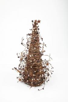 MIXED BERRY CONE TREE WITH RUST STARS, 17IN H X 5.25IN BASE,