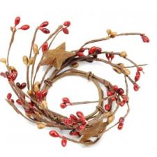 1.5 IN CANDLE RING WITH 2 STARS; 115 BERRIES; RED/TAN