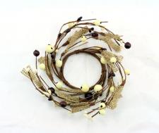 2.5 IN BROWN BURLAP CANDLE RING W/BURGUNDY AND CREAM MIXED B