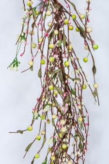 MIXED BERRY GARLAND W/ PARCHMENT FLOWERS, 58 IN., LIGHT GREE