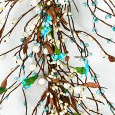 MIXED BERRY GARLAND W/ PARCHMENT FLOWERS, 58 IN., TEAL AND C