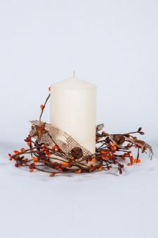 3.5IN RICE BERRY CANDLE RING W/RUST STAR, RUST BELL AND BURL