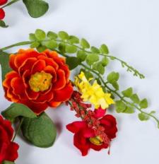 4.5 IN. DAHLIA CANDLE RING, 4.5 IN. RIM, RED, ORANGE, YELLOW
