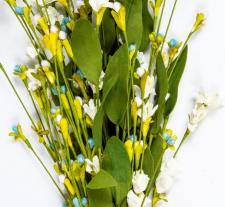 CREAM WILD FLOWER SPRAY WITH TEAL BERRIES, HW, 23 IN