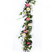 DAISY WITH MIXED FLOWER AND LEAVES GARLAND, 5 FEET, PINK MIX