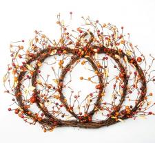 PUMPKIN SHAPED TWIG WREATH W/MIXED ORANGE BERRIES & MINI PUM