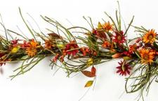 FALL FLOWER, LEAF AND BERRY GARLAND WITH FRONS, RED, ORANGE