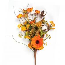 FALL BOUQUET WITH COTTON, FLOWERS & MIXED LEAVES, 18 IN