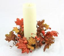 4.5 IN MAPLE LEAVE CANDLE RING W/ACORNS AND MIXED BERRIES IN