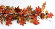 MAPLE LEAVE GARLAND W/ACORNS AND MIXED BERRIES IN FALL COLOR