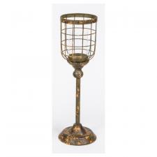 TALL METAL/GLASS CANDLE HOLDER, 5-1/2 IN X 5-1/2 IN X 8 IN H