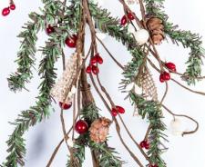 GREENERY GARLAND WITH BURLAP, MIXED BERRIES AND PINE CONES, 