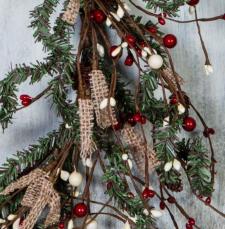 GREENERY WREATH WITH BURLAP, MIXED BERRIES AND PINE CONES, 1