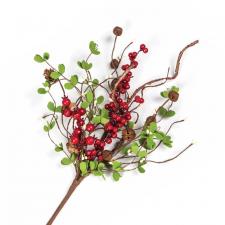BERRY SPRAY WITH RUST BELLS & PINE CONES, HW, 17 IN, RED, CR